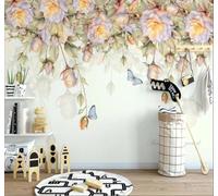 XLMING Accoglente Belle Disegnate A Mano Rose E Farfalle Carta Da Parati 3D Seta lusso Studio Sala Pranzo Divano Camera Per Mobili Letto Soggiorno Tv Muro-350cm×256cm