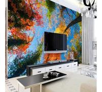 XLMING Accogliente Bello Cielo Azzurro Bosco Colorato Foglie 3D Carta da Parati Tessuto in Seta Ufficio Sala Pranzo Divano Camera Soggiorno TV Sfondo Muro-300cm×210cm