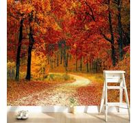 XLMING Accogliente Bello Rosso Foglie Di Acero Bosco Sentiero 3D Carta da Parati Tessuto in Seta Ufficio Sala Pranzo Divano Camera Soggiorno TV Sfondo Muro-200cm×140cm