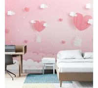 XLMING Accogliente Camera Della Principessa Rosa Fantasia Amore Nuvole Bianche 3D Carta da Parati Tessuto in Seta Ufficio Sala Pranzo Divano Camera Soggiorno TV Sfondo Muro-300cm×210cm