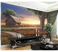 XLMING Accogliente Campo Erba Casa Fiume Cane Albero Paesaggio 3D Carta Da Parati Seta Testurizzata Alta Qualità Soggiorno Divano Camera Letto Pranzo Casa Muro-430cm×300cm