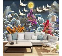 XLMING Acquerellato Astratto Montagne Innevate Onde Carpe Koi Luna 3D Carta da Parati Premium Aspetto Della Seta Studio Soggiorno Camera Letto Parete Divano Muro-400cm×280cm