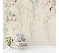XLMING Acquerellato Foglie Verdi Rami Di Salice Rampicanti Uccelli In Volo Fiori 3D Carta da Parati Premium Aspetto Della Seta Studio Soggiorno Camera Letto Parete Divano Muro-350cm×256cm