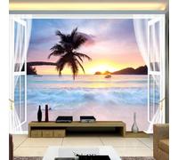 XLMING Alba Eterea Spiaggia Palme Da Cocco 3D Carta da Parati Premium Aspetto Della Seta Studio Soggiorno Camera Letto Parete Divano Muro-350cm×256cm