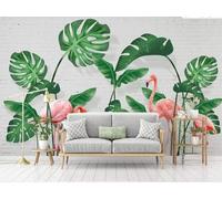 XLMING Animali Flamingo Piante Foglie Verdi Muro Di Mattoni 3D Carta Da Parati Lusso Casa Soggiorno Divano Mobili Floreale Camera Letto TV Sfondo Muro-150cm×105cm