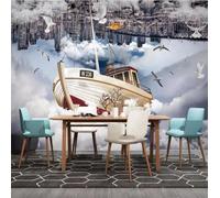 XLMING Architettura Creativa Della Città Barca A Vela Nuvole Carta Da Parati 3D Seta lusso Studio Sala Pranzo Divano Camera Per Mobili Letto Soggiorno Tv Muro-250cm×170cm