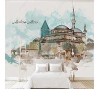 XLMING Architettura D'Epoca Astratta Dipinta A Mano Arte Castello 3D Carta Da Parati Seta Testurizzata Alta Qualità Soggiorno Divano Camera Letto Pranzo Casa Muro-150cm×105cm