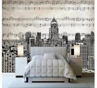 XLMING Architettura Urbana In Bianco E Nero Disegnata A Mano In Stile Retrò Musica 3D Carta Da Parati Lusso Casa Soggiorno Divano Mobili Floreale Camera Letto TV Sfondo Muro-150cm×105cm