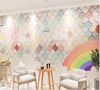 XLMING Arcobaleno Creativo Nuvole Bianche Geometria Multicolore 3D Carta da Parati Premium Aspetto Della Seta Studio Soggiorno Camera Letto Parete Divano Muro-430cm×300cm