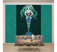 XLMING Arte Della Sirena Verde Semplice Dipinta A Mano 3D Carta Da Parati Lusso Casa Soggiorno Divano Mobili Floreale Camera Letto TV Sfondo Muro-300cm×210cm
