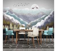 XLMING Arte Dipinta A Mano Montagne Innevate Alci Uccelli Boschi 3D Carta da Parati Tessuto in Seta Ufficio Sala Pranzo Divano Camera Soggiorno TV Sfondo Muro-200cm×140cm