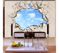 XLMING Arte Muro Rotto Cielo Blu Nuvole Bianche Tridimensionale Creativo 3D Carta da Parati Premium Aspetto Della Seta Studio Soggiorno Camera Letto Parete Divano Muro-400cm×280cm