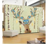 XLMING Arte Tridimensionale Cervo Acquarello Fiori Foresta 3D Carta da Parati Tessuto in Seta Ufficio Sala Pranzo Divano Camera Soggiorno TV Sfondo Muro-300cm×210cm