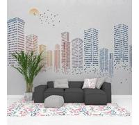 XLMING Astratto Città Architettura Uccelli In Volo Alba Carta Da Parati 3D Seta lusso Studio Sala Pranzo Divano Camera Per Mobili Letto Soggiorno Tv Muro-150cm×105cm