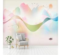 XLMING Astratto Colorato Inchiostro E Lavaggio Linea Montagna Volo degli Uccelli 3D Carta da Parati Tessuto in Seta Ufficio Sala Pranzo Divano Camera Soggiorno TV Sfondo Muro-200cm×140cm