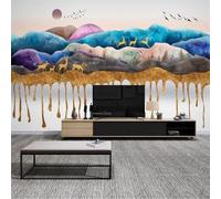 XLMING Astratto Colorato Montagna Picchi Alba Alce Volo Degli Uccelli Volare 3D Carta da Parati Tessuto in Seta Ufficio Sala Pranzo Divano Camera Soggiorno TV Sfondo Muro-300cm×210cm