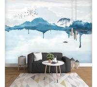 XLMING Astratto Inchiostro Montagna Acqua Barca Albero 3D Carta Da Parati Seta Testurizzata Alta Qualità Soggiorno Divano Camera Letto Pranzo Casa Muro-150cm×105cm