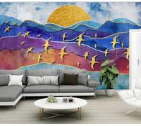 XLMING Astratto Multicolore Montagne Uccelli Alba 3D Carta da Parati Premium Aspetto Della Seta Studio Soggiorno Camera Letto Parete Divano Muro-250cm×170cm