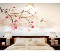 XLMING Astratto Vintage Semplice Albero Rami Uccelli 3D Carta da Parati Decorativo Aspetto Della Seta Studio Soggiorno Camera Letto Parete Divano Muro-350cm×256cm