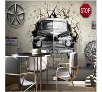 XLMING Auto D'Epoca Retrò Dipinta A Mano Cubica Muro Rotto 3D Carta Da Parati Seta Testurizzata Alta Qualità Soggiorno Divano Camera Letto Pranzo Casa Muro-150cm×105cm