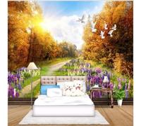 XLMING Autunno Inoltrato Boschi Sentieri Uccelli In Volo Fiori Bellissimi 3D Carta da Parati Premium Aspetto Della Seta Studio Soggiorno Camera Letto Parete Divano Muro-400cm×280cm