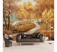 XLMING Autunno Oro Foresta Alci Fiume Carta Da Parati 3D Seta lusso Studio Sala Pranzo Divano Camera Per Mobili Letto Soggiorno Tv Muro-350cm×256cm