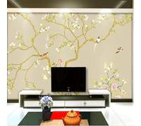 XLMING Bella Vintage Ramo D'Oro Fiore Volo degli Uccelli 3D Carta Da Parati Seta Testurizzata Alta Qualità Soggiorno Divano Camera Letto Pranzo Casa Muro-400cm×280cm