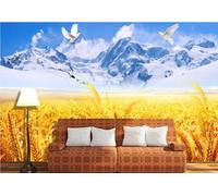 XLMING Belle Montagne Innevate Campi Di Grano Dorato Uccelli Da Preda 3D Carta da Parati Tessuto in Seta Ufficio Sala Pranzo Divano Camera Soggiorno TV Sfondo Muro-350cm×256cm