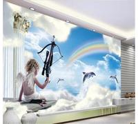 XLMING Bellezza Mare Delfini Arcobaleno Angeli Carta Da Parati 3D Seta lusso Studio Sala Pranzo Divano Camera Per Mobili Letto Soggiorno Tv Muro-250cm×170cm