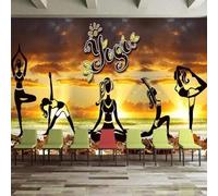 XLMING Bellezza Tramonto Yoga Cielo Mare Disegnato A Mano 3D Carta da Parati Tessuto in Seta Ufficio Sala Pranzo Divano Camera Soggiorno TV Sfondo Muro-200cm×140cm