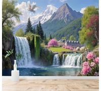 XLMING Bellezza Vette Cascata Foresta Verde Lago Tranquillo 3D Carta da Parati Premium Aspetto Della Seta Studio Soggiorno Camera Letto Parete Divano Muro-150cm×105cm