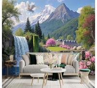 XLMING Bellezza Vette Cascata Foresta Verde Lago Tranquillo 3D Carta da Parati Tessuto in Seta Ufficio Sala Pranzo Divano Camera Soggiorno TV Sfondo Muro-150cm×105cm