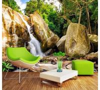 XLMING Bellissima Cascata Cime Montuose Foresta Verde 3D Carta da Parati Premium Aspetto Della Seta Studio Soggiorno Camera Letto Parete Divano Muro-200cm×140cm
