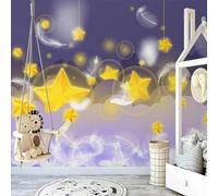 XLMING Bellissimo Cartone Animato Stelle Gialle Piume Bianche 3D Carta da Parati Tessuto in Seta Ufficio Sala Pranzo Divano Camera Soggiorno TV Sfondo Muro-430cm×300cm