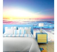 XLMING Bellissimo Cielo Blu Da Sogno Alba Mare Barca 3D Carta da Parati Tessuto in Seta Ufficio Sala Pranzo Divano Camera Soggiorno TV Sfondo Muro-430cm×300cm