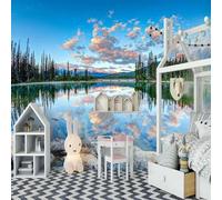 XLMING Bellissimo Cielo Bosco Fiume Riflesso 3D Carta da Parati Tessuto in Seta Ufficio Sala Pranzo Divano Camera Soggiorno TV Sfondo Muro-430cm×300cm