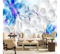 XLMING Bellissimo Fiore Acquerellato Bianco Cerchio Geometrico 3D Carta Da Parati Seta Testurizzata Alta Qualità Soggiorno Divano Camera Letto Pranzo Casa Muro-200cm×140cm