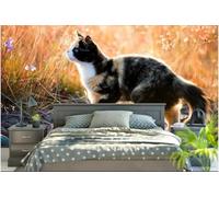 XLMING Bellissimo Giardino Gatto Animale Carino 3D Carta da Parati Tessuto in Seta Ufficio Sala Pranzo Divano Camera Soggiorno TV Sfondo Muro-400cm×280cm