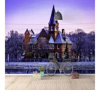 XLMING Bello Castello Giardino Tramonto Panorama Bosco 3D Carta da Parati Tessuto in Seta Ufficio Sala Pranzo Divano Camera Soggiorno TV Sfondo Muro-200cm×140cm