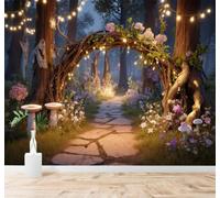 XLMING Bello Sentiero Nel Bosco Luci Calde Panorama Notturno 3D Carta da Parati Tessuto in Seta Ufficio Sala Pranzo Divano Camera Soggiorno TV Sfondo Muro-200cm×140cm