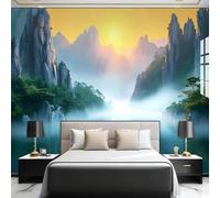 XLMING Bello Tridimensionale Paesaggio Alba Bosco 3D Carta Da Parati Lusso Casa Soggiorno Divano Mobili Floreale Camera Letto TV Sfondo Muro-300cm×210cm