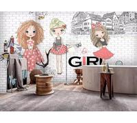 XLMING Bianco Muro Di Mattoni Farfalla Ragazza Architettura Carta Da Parati 3D Seta lusso Studio Sala Pranzo Divano Camera Per Mobili Letto Soggiorno Tv Muro-430cm×300cm