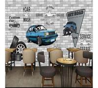 XLMING Blu Auto Officina Muro Di Mattoni Nostalgia Arte 3D Carta da Parati Premium Aspetto Della Seta Studio Soggiorno Camera Letto Parete Divano Muro-350cm×256cm