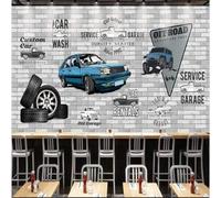 XLMING Blu Auto Officina Muro Di Mattoni Nostalgia Arte 3D Carta da Parati Tessuto in Seta Ufficio Sala Pranzo Divano Camera Soggiorno TV Sfondo Muro-400cm×280cm