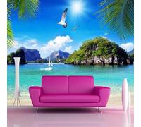XLMING Blu Mare Cielo Isole Uccelli In Volo 3D Carta Da Parati Lusso Casa Soggiorno Divano Mobili Floreale Camera Letto TV Sfondo Muro-200cm×140cm