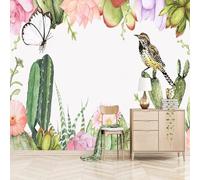 XLMING Cactus Fiore Volo degli Uccelli Farfalla 3D Carta Da Parati Seta Testurizzata Alta Qualità Soggiorno Divano Camera Letto Pranzo Casa Muro-250cm×170cm