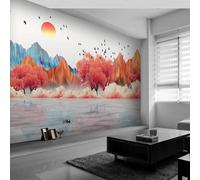 XLMING Caldo Disegno A Mano Della Foresta Autunnale Picchi Di Montagna Uccelli Volanti 3D Carta Da Parati Seta Testurizzata Alta Qualità Soggiorno Divano Camera Letto Pranzo Casa Muro-250cm×170cm