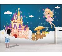 XLMING Carino Il Castello Delle Fate Dei Cartoni Animati Arte Delle Nuvole Bianche 3D Carta Da Parati Seta Testurizzata Alta Qualità Soggiorno Divano Camera Letto Pranzo Casa Muro-250cm×170cm