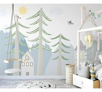 XLMING Cartone Animato Casa Sull'Albero Volo degli Uccelli Alba 3D Carta Da Parati Seta Testurizzata Alta Qualità Soggiorno Divano Camera Letto Pranzo Casa Muro-200cm×140cm