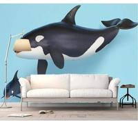 XLMING Cartone Animato Disegnato A Mano Animale Balena Assassina 3D Carta Da Parati Seta Testurizzata Alta Qualità Soggiorno Divano Camera Letto Pranzo Casa Muro-430cm×300cm